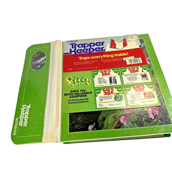 Mead Other - 1983 Mead Trapper Keeper NOS MINT w/ Cardboard Ad Flap Waterfall Pink Laurel